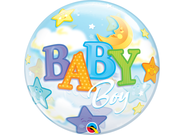 Premium Folieballong - "Baby Boy" Måne og Stjerner - 46cm