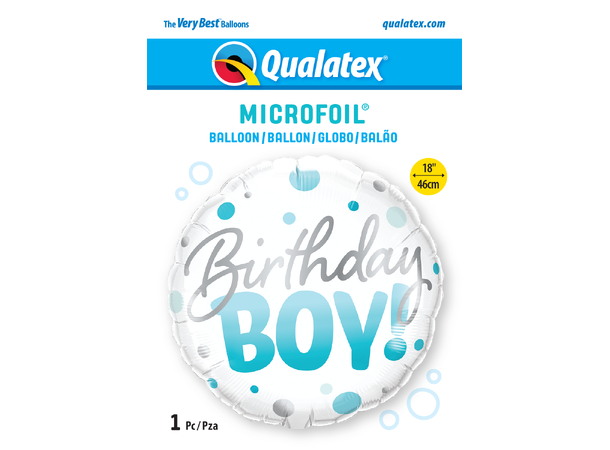 Premium Folieballong - "Birthday Boy" Blå Prikker - 46cm