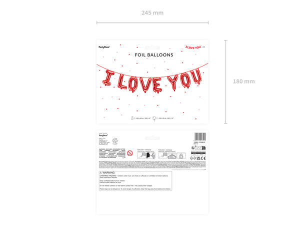 Ballongord - I LOVE YOU - Rød 1 Ballongord - 260x40cm