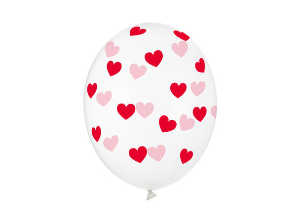 Ballonger  - Gjennomsiktig & Røde Hjerter - 30cm - 6pk