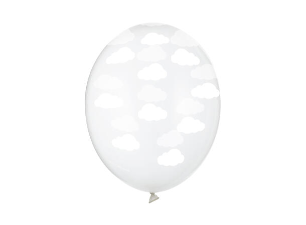 Ballonger  - Gjennomsiktig & Hvite Skyer 30cm - 6pk