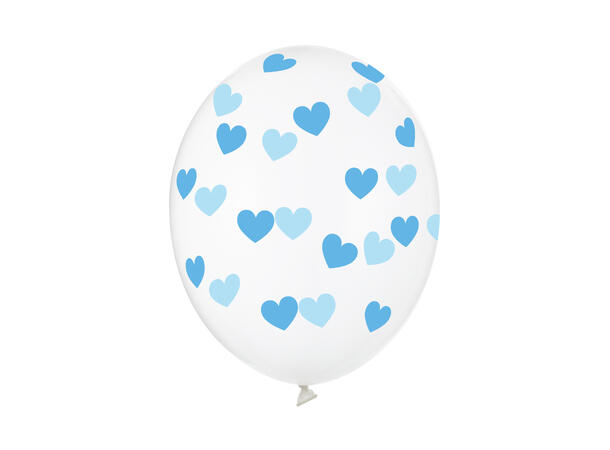 Ballonger  - Gjennomsiktig & Lys Blå Hjerter - 30cm - 6pk