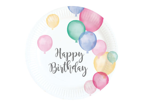 Tallerkener - "Happy Birthday" - Pastell 18cm - 8pk