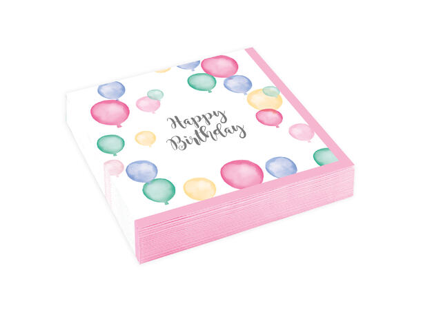 Papirservietter - "Happy Birthday" Pastell - 25cm - 20pk