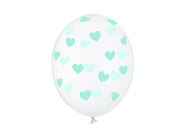 Ballonger  - Gjennomsiktig & Mintgrønne Hjerter - 30cm - 6pk