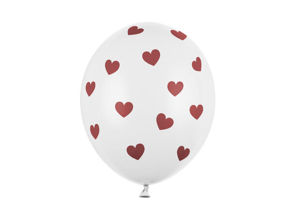 Ballonger  - Hvit & Røde Hjerter 30cm - 6pk
