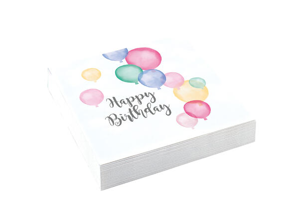 Papirservietter - "Happy Birthday" Pastell - 33cm - 20pk