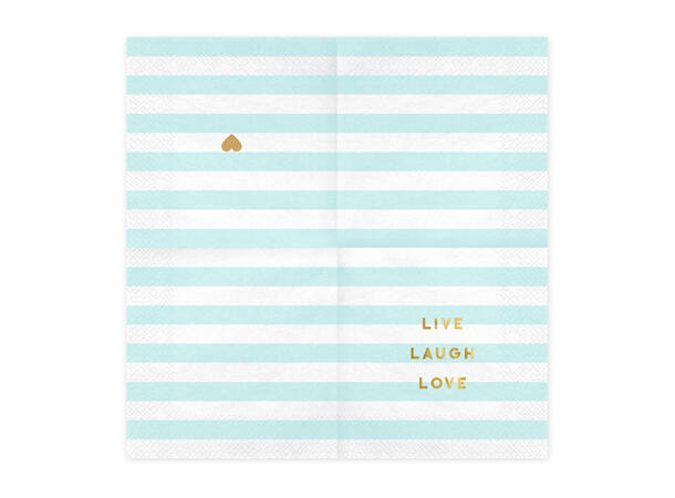 Servietter - "Live Laugh Love" - Lys Blå Striper - 33cm - 20pk