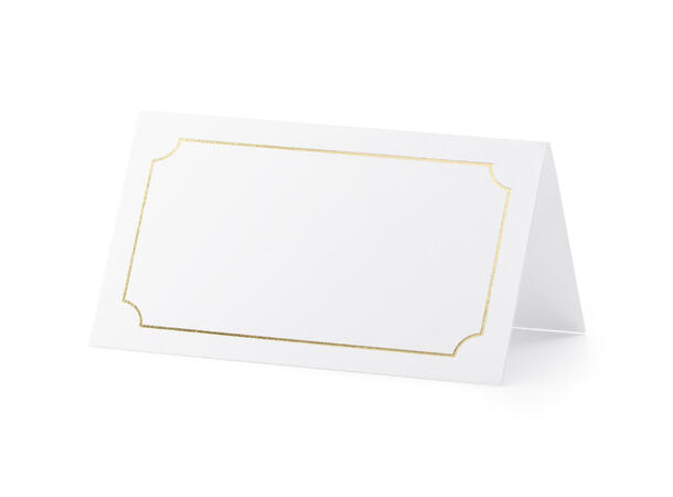 Bordkort - Hvit - Gullramme 9.5x5.5cm - 10pk