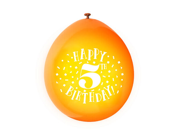 Ballonger - 5 År "Happy 5th Birthday" Assortert - 25cm - 10pk