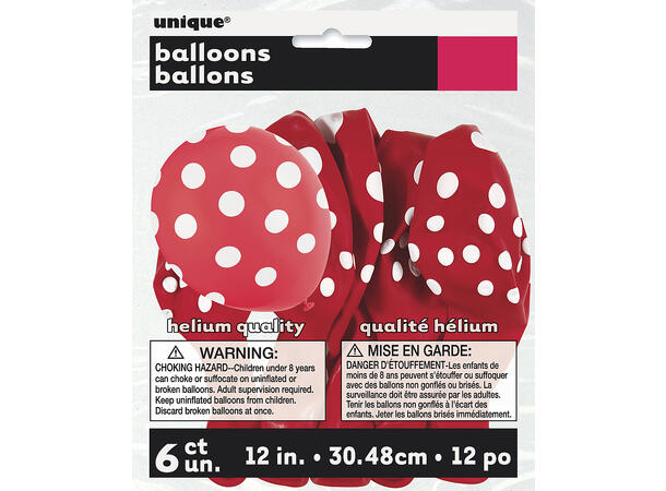 Ballonger med Prikker - Rød 30cm - 6pk
