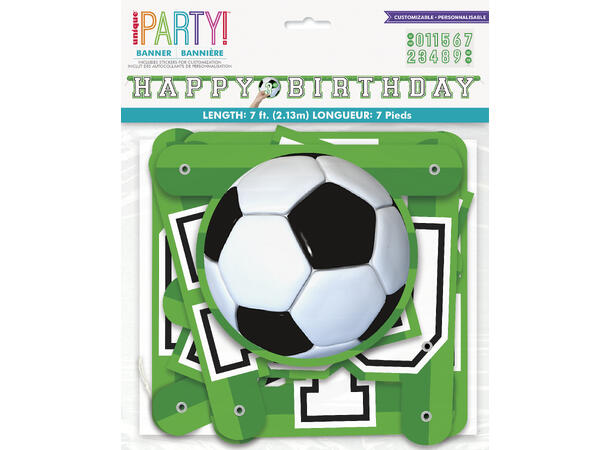 Bokstavbanner - "Happy Birthday" 3D Fotball - 213cm