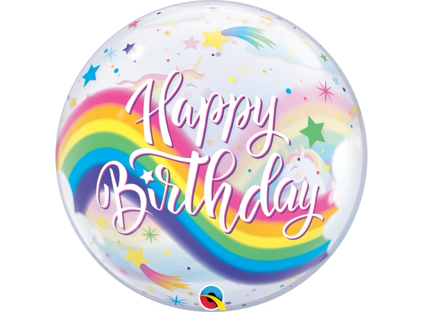 Premium Bubbleballong - "Happy Birthday" Regnbue - 56cm