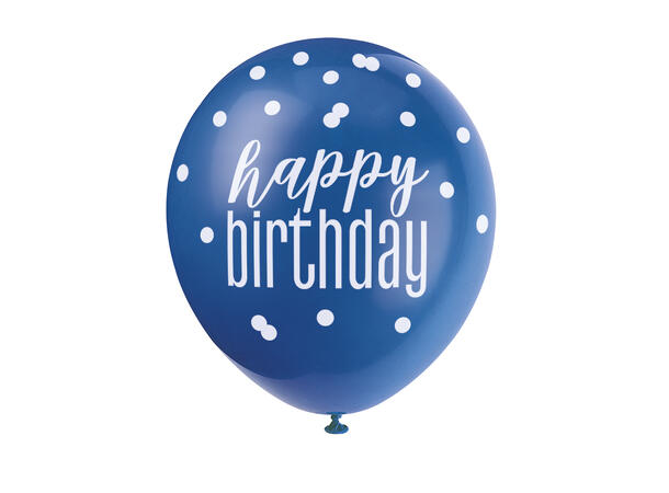 Ballonger - Happy Birthday - Blå & Sølv 30cm - 6pk
