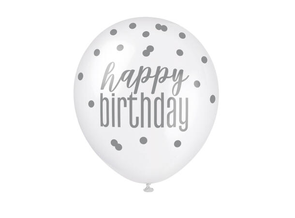 Ballonger - Happy Birthday - Blå & Sølv 30cm - 6pk