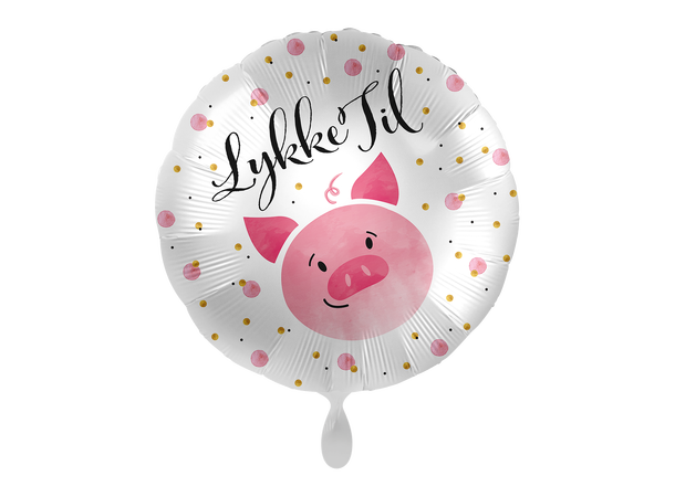 Folieballong - "Lykke Til" - Gris 43cm