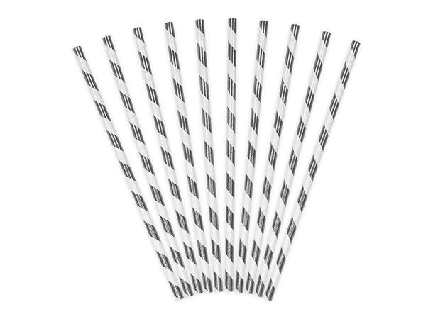 Papirsugerør - Striper - Skinnende Sølv 19.5cm - 10pk