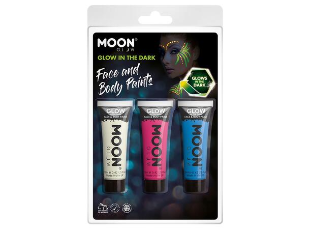 Sminke - Selvlysende - Klar, Rosa & Blå Neon UV  - 12ml - 3pk