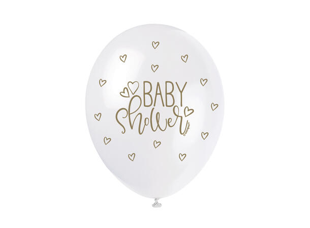 Ballonger - "Baby Shower" Hvit med Gullskrift - 30cm - 5pk