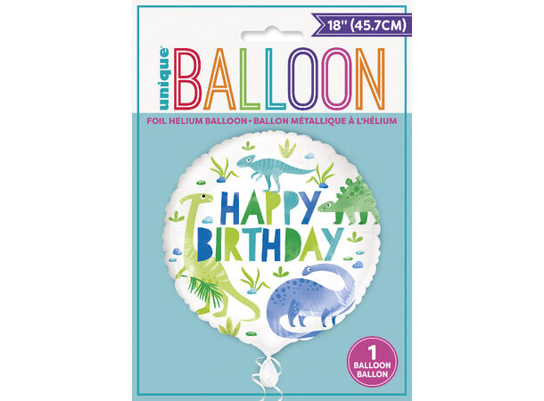Folieballong - Happy Birthday - Dinosaur 46cm