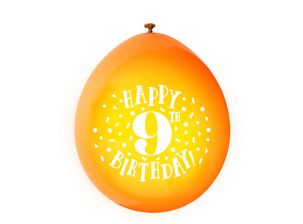 Ballonger - 9 År "Happy 9th Birthday" Assortert - 25cm - 10pk