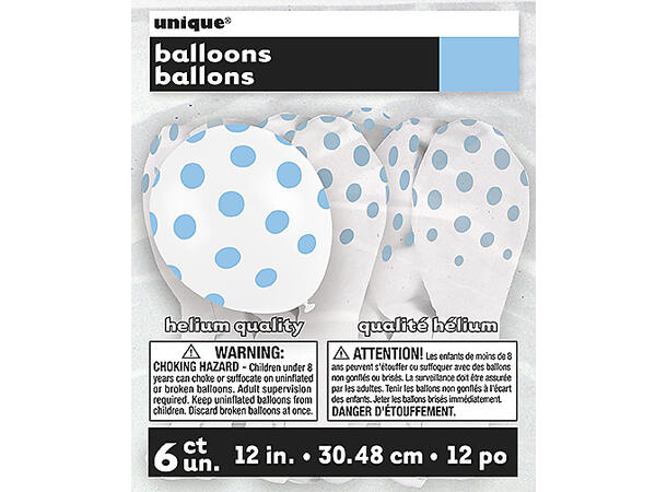 Ballonger med Prikker - Hvit og Blå 30cm - 6pk