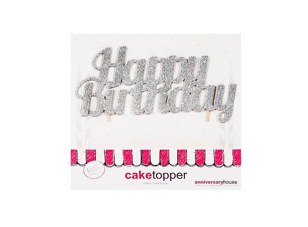 Kaketopp - "Happy Birthday" - Sølv 9x18cm