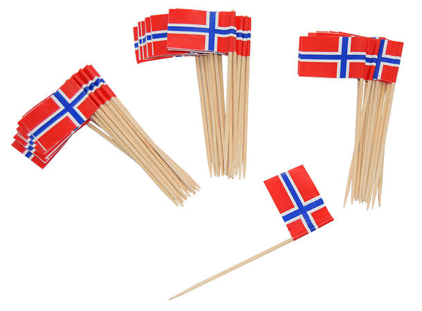 Norsk Flagg - Cocktailpinner 50 Flaggpicks i papir - 6,5cm