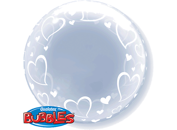 Premium Bubbleballong - Hvite Hjerter 61cm