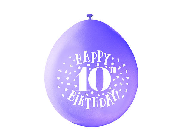 Ballonger - 10 År "Happy 10th Birthday" Assortert - 25cm - 10pk