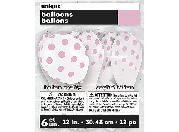 Ballonger med Prikker - Hvit og Rosa 30cm - 6pk