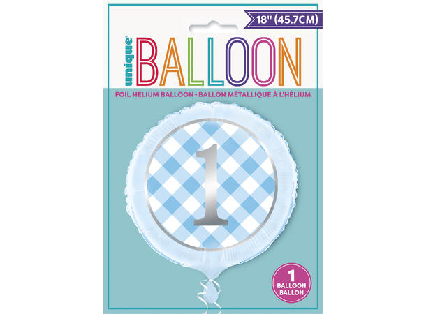 Folieballong - Første Bursdag Blå Ruter - 46cm