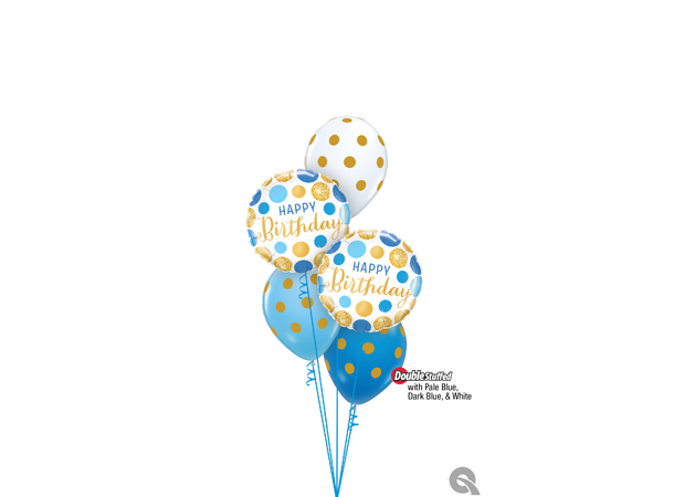 Folieballong - "Happy Birthday" Prikker Gull & Blå - 46cm