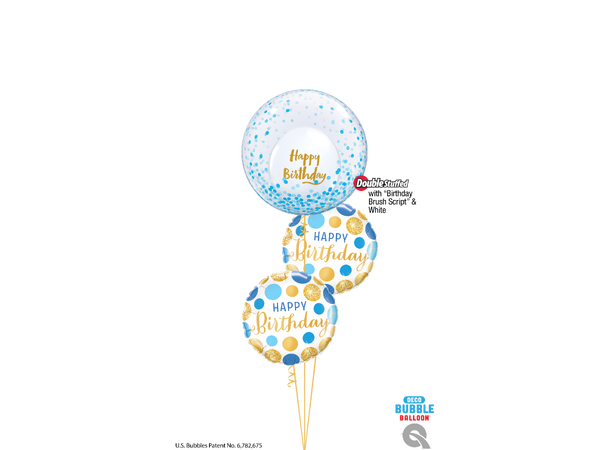 Folieballong - "Happy Birthday" Prikker Gull & Blå - 46cm