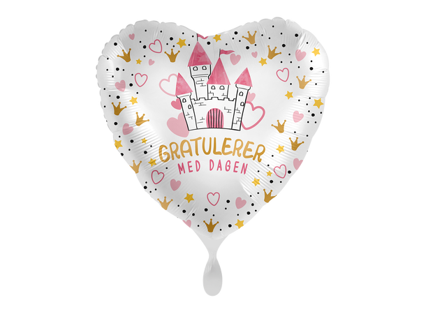 Folieballong Hjerte - Gratulerer - Slott 43cm