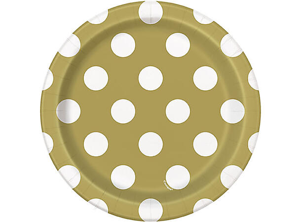 Gull med Prikker 8 Runde tallerkener i papp - 18cm