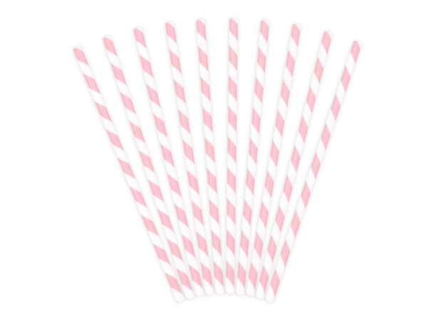 Papirsugerør - Stripete Rosa Lys 19.5cm - 10pk