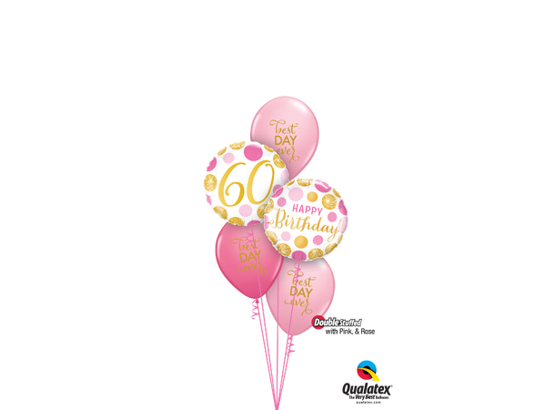 Premium Folieballong - "Happy Birthday" Rosa & Gull Prikker - 46cm