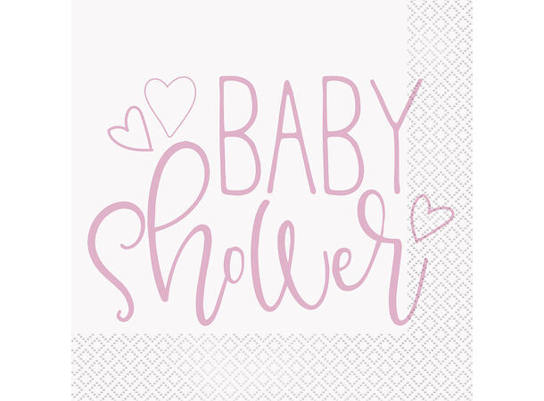 Servietter - Baby Shower Pink Hearts 33cm - 16pk