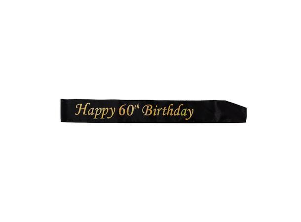 "60TH BIRTHDAY" - Sort/Gull 1 Ordensbånd i sateng - 78x9cm
