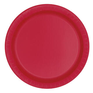 Ensfarget Rubinrød - Plastfri 8 Runde tallerkener i papp - 23cm