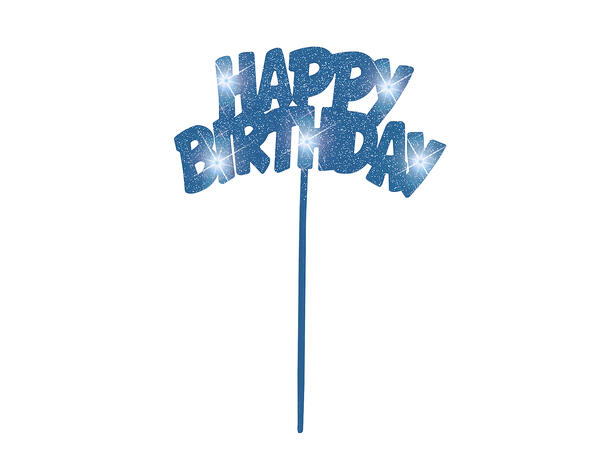 Kaketopp Lys - "Happy Birthday" - Blå LED