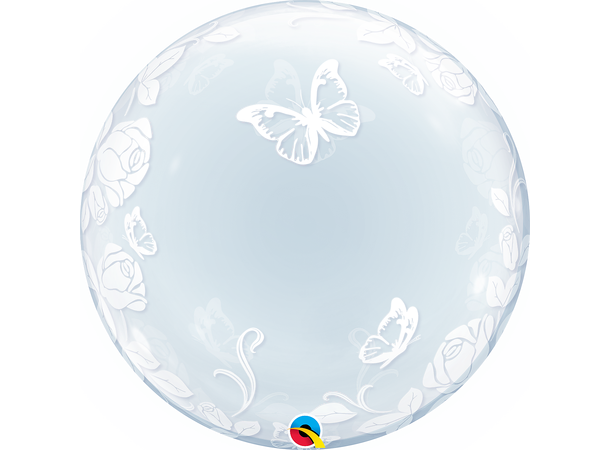 Premium Bubbleballong Rose & Sommerfugl Hvit - 61cm