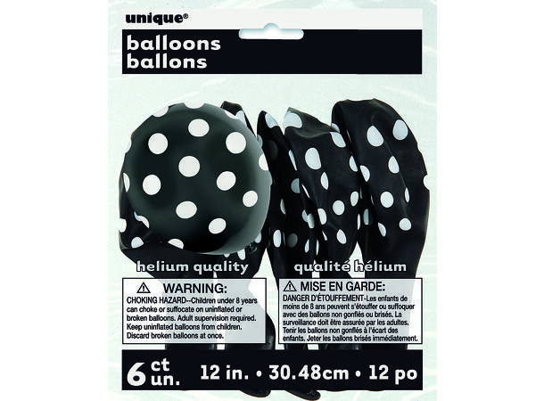 Ballonger med Prikker - Svart 30cm - 6pk