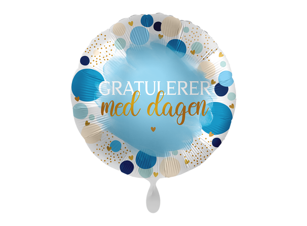 Folieballong - "Gratulerer Med Dagen" Blå Prikker - 43cm