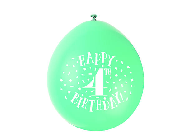 Ballonger - 4 År "Happy 4th Birthday" Assortert - 25cm - 10pk