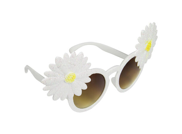 Briller - Hvit med Blomst - Sommer Plast