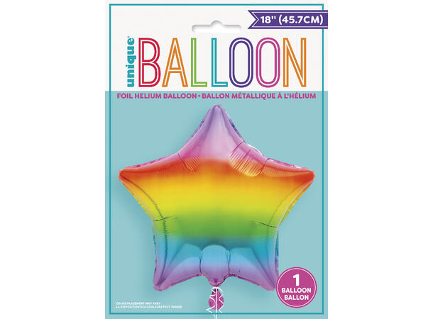 Folieballong - Stjerne - Regnbue 50cm