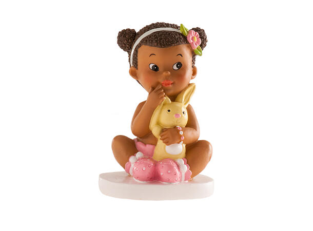 Barnedåp - Jente med kanin - Kaketopp 1 Kakefigur i plast - 10cm