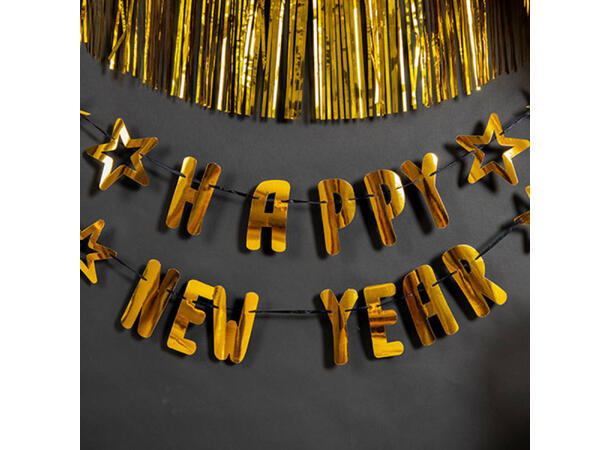 Letterbanner - Happy New Year - Gold 1 Bokstavbanner i papir - 150x14 cm